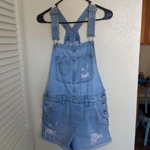 Blue Light-wash Distressed Denim Overalls H&M 6